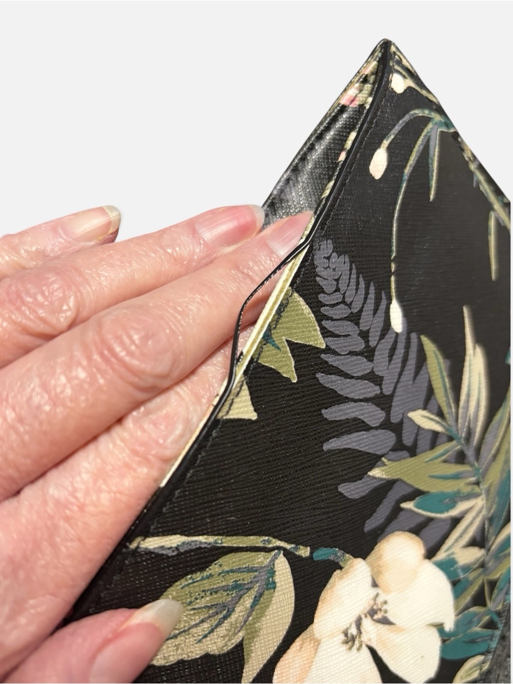 kate spade Black Floral Pouch with Cream Blossoms & Teal and Olive Leaves* - Picture 4 of 10